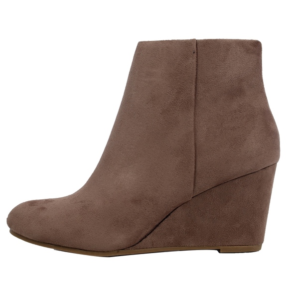 Cement Faux Suede Wedge Ankle Bootie - Picture 2 of 6
